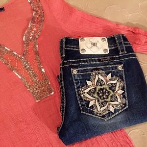 Love Stitch Tops - Sparkling Embellished Stretchy Gauze Tunic Love Stitch Tops - Sparkling Embellished Stretchy Gauze Tunic