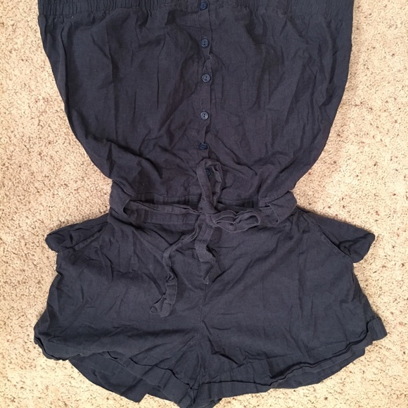 Dark blue jean like buttoned up romper
