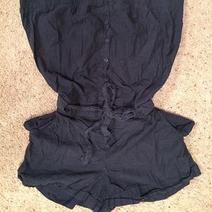 Dark blue jean like buttoned up romper