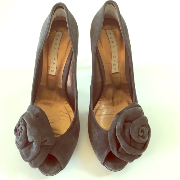 Pura Lopez Grey Suede Heels