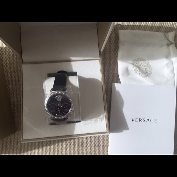 Versace watch, black leather, women