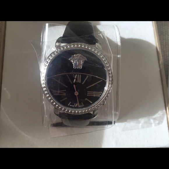 Versace watch, black leather, women