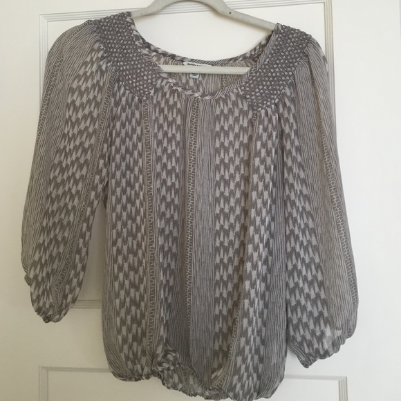 Sheer Beige and White Ikat Print Top