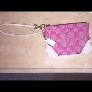 Small Pink and White Coach Wristlet