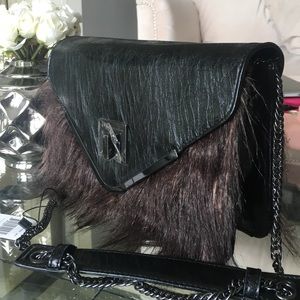 Fox fur shoulder strap hand bag