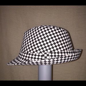 Checkered black and white fedora