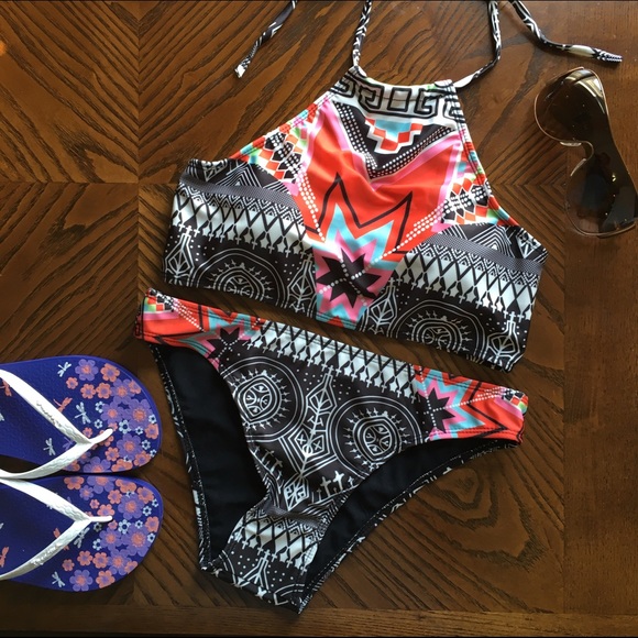 Halter tribal print 2 pc bikini set S M L NEW