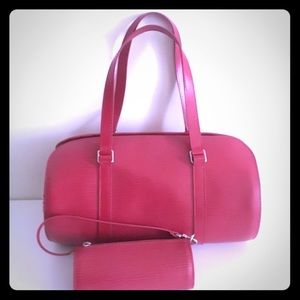 Louis Vuitton Red Epi Leather Soufflot Bag + Pouch