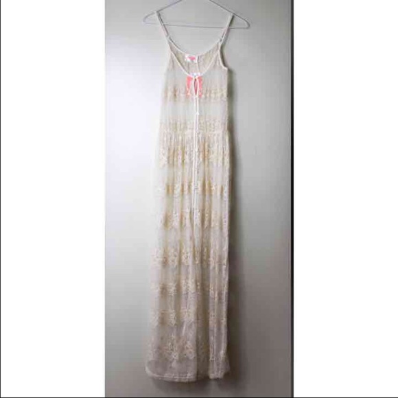Boho Cream lace sheer maxi dress coverup - Picture 4 of 4