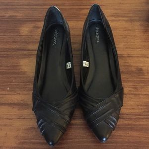 Black slip ons with small wedge heel