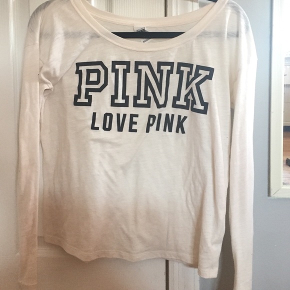 VS PINK white Long sleeve tee shirt
