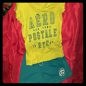 Aeropastale v-neck t-shirt and blue shorts set