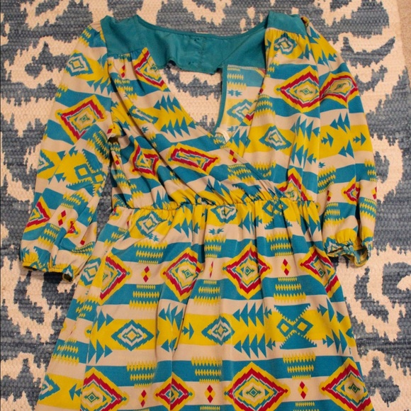 Aztec Print 3/4 Sleeve Dress