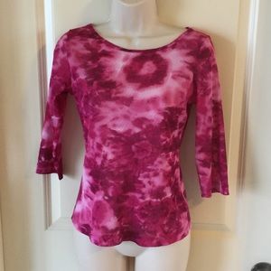Pink Semi-sheer tie dye top with 3/4 sleeves