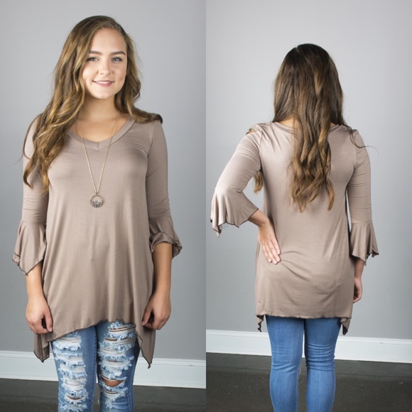 Boutique Little Sweetheart Taupe Bell Sleeve Tunic - Picture 2 of 3