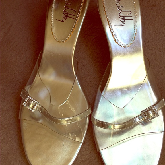 Clear silver with rhinestone evening shoes