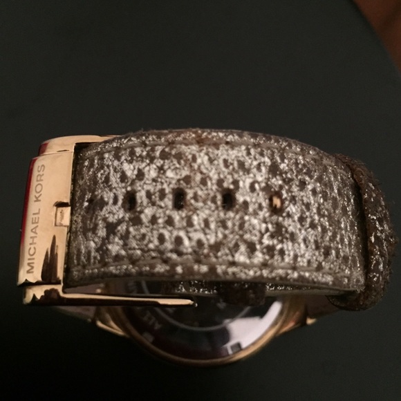 lMICHAEL KORS GRAMERCY METALLIC PYTHON LEATHER+GOLD CHRONO+CRYSTALS WATCH MK2304 main image 4
