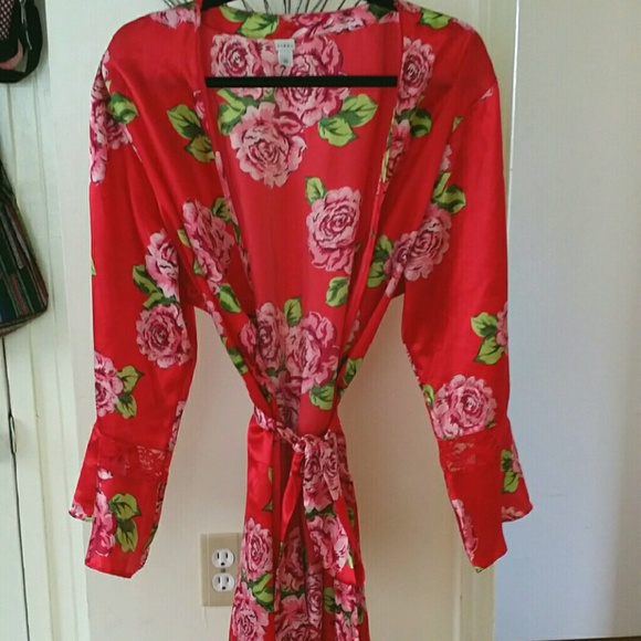 Sexy Red Floral Kimono Robe PINK Victorias Secret