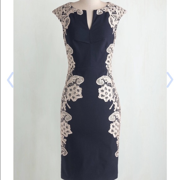 Gorgeous Navy and Cream Lace Dress Worn Once!
