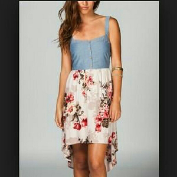 Denim Bustier Retro Floral Print Skirt Twofer - Picture 1 of 4