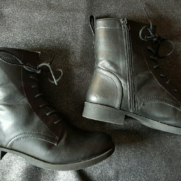 Leather Lace Up Combat Boots with zipper on the si