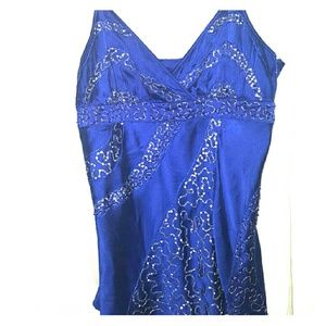 Blue and Silver Sequin Silk Tank Top