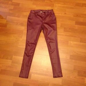 Size 4-6 Deep Red Faux Leather Skinny Jeans