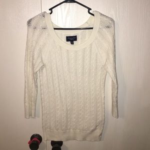 White AEO cable knit sweater