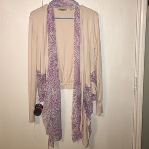 cream and purple high low cardigan