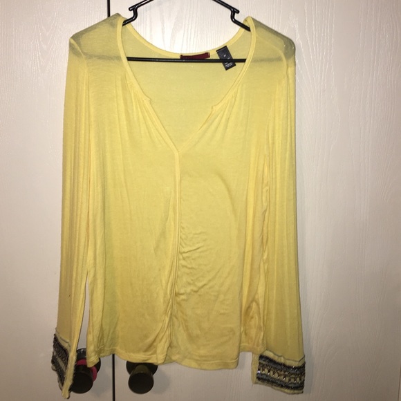 sheer yellow low v-neck blouse