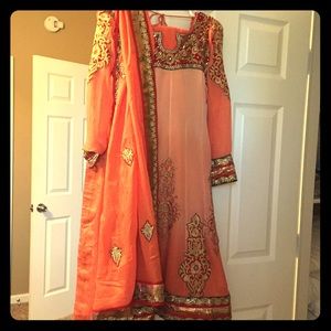 Peach anarkali suit
