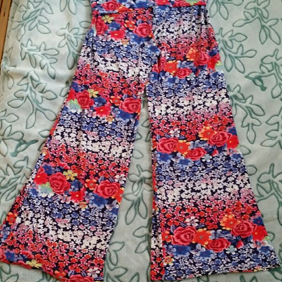 Floral Flare Stretchy Foldover Pants Hippie Boho