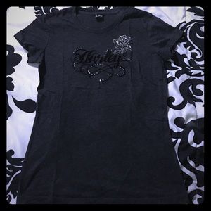 Dark Gray Hurley T-Shirt w/Rhinestone Rose