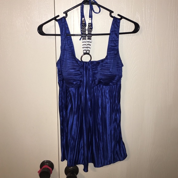 blue tank top with straps and halter top
