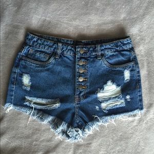 Distressed jean shorts