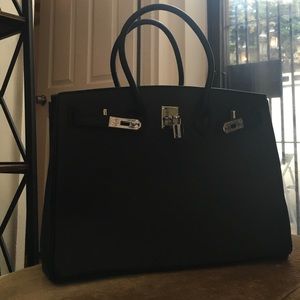 Classic leather Birkin-inspired handbag
