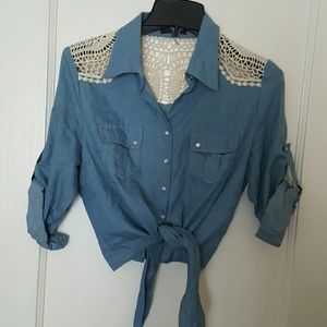 Chambray and crochet crop top