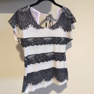 White and Black Lace Design Top