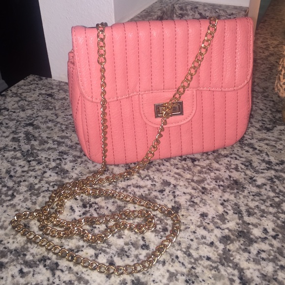 Pink structured crossbody mini bag with gold chain