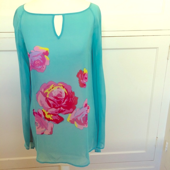 Vintage Y2K EXPRESS Blue Silk Floral Top Size 3/4