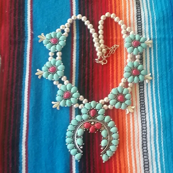 LARGE Red Howlite & Turquoise Squash Blossom Set - Picture 2 of 4