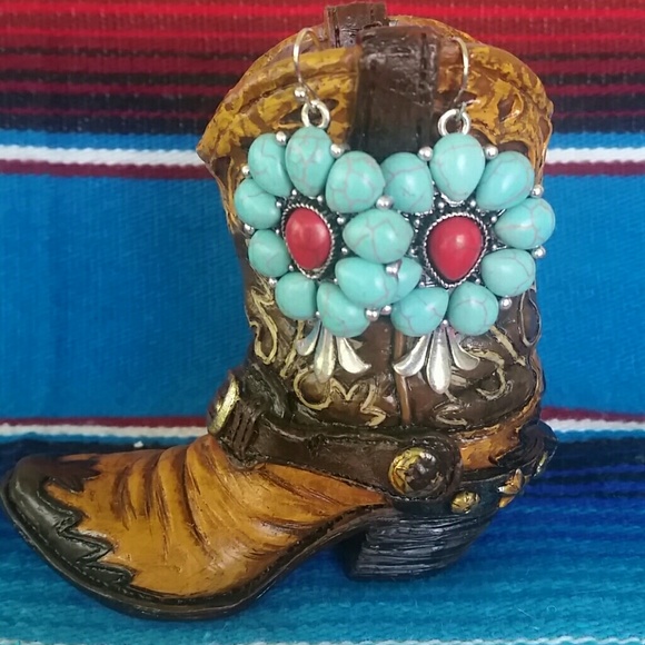 LARGE Red Howlite & Turquoise Squash Blossom Set - Picture 3 of 4