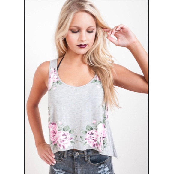 Pixel Rose Print Trapeze Muscle Tank Top