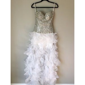 SHERRI HILL WHITE SEQUIN PROM DRESS
