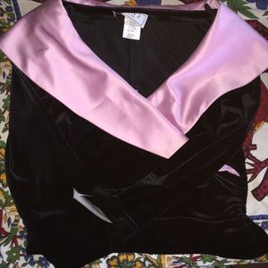 Eliza J Black velvet top with silk pink corsage