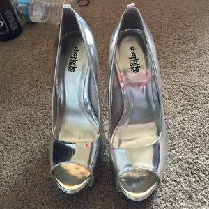 Silver open toed high heels