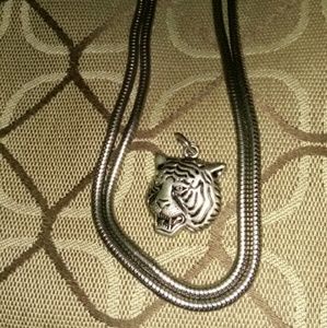 Long platinum tiger necklaces