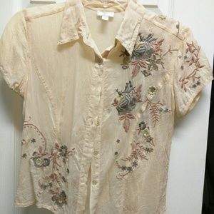 J Jill embroidered floral shirt blouse top xxs