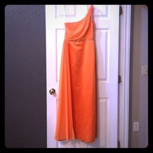 Orange David's Bridal bridesmaid dress