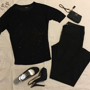 Express Black Open-Stitch Dolman Top